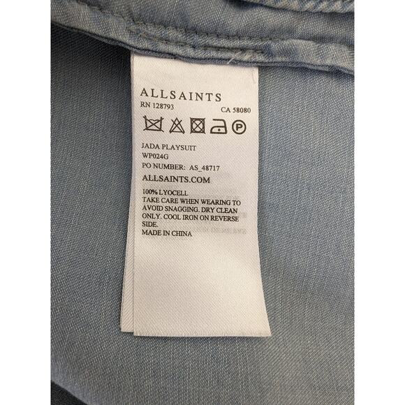 All Saints Jada Playsuit Romper Size 10 Lyocell Belt Chambray Shorts Pockets - Picture 9 of 12